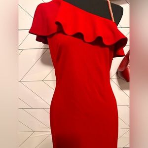 Lauren Ralph Lauren red dress, women sz s one shoulder